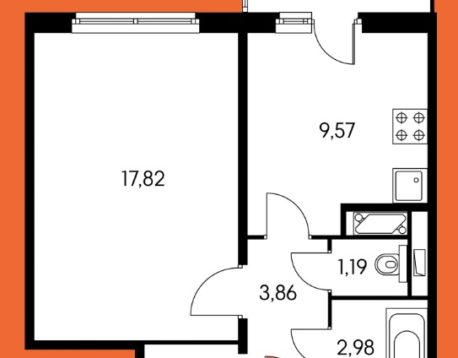 Планировка однокомнатной квартиры общей площадью 41 м² от компании «ДомСтрой Ремонт»